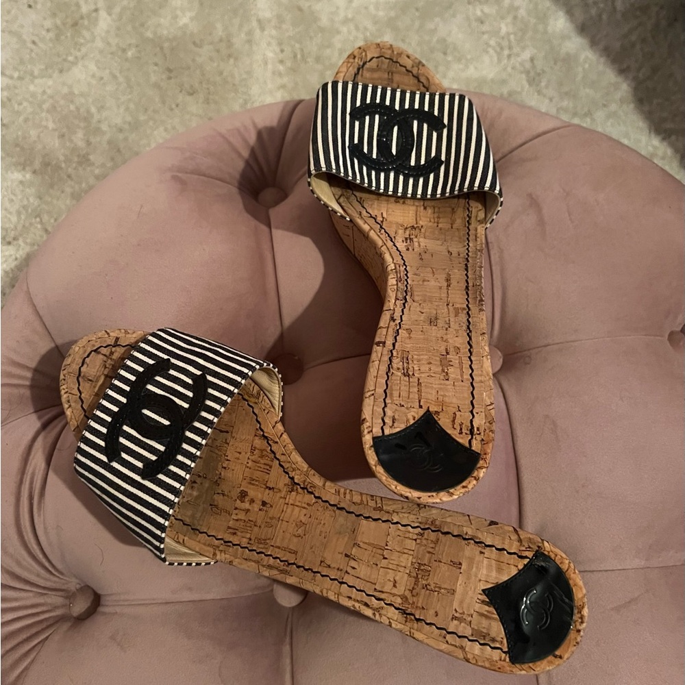 Vintage Chanel Stripe Cork Sandals